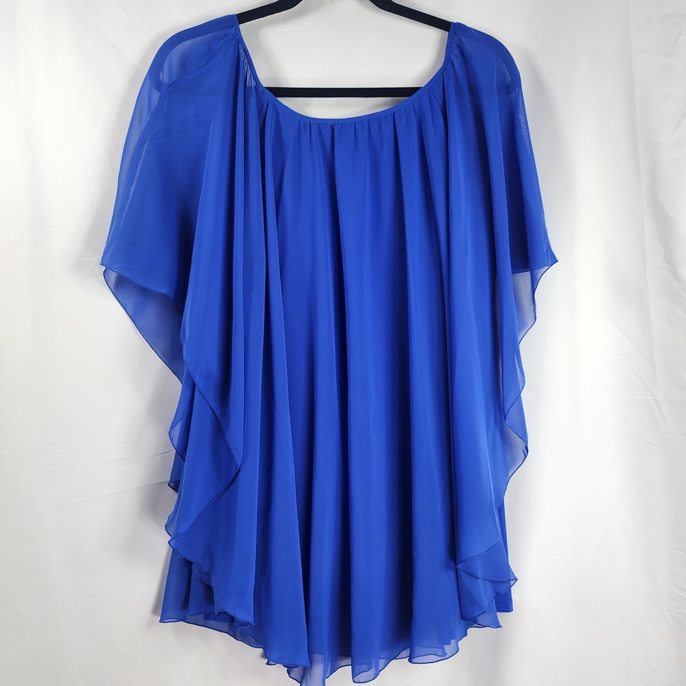 Womens Royal Blue Chiffon Sheer Blouse Top Blouse Plus 26/28 Flowy Cruise Travel - Picture 2 of 11